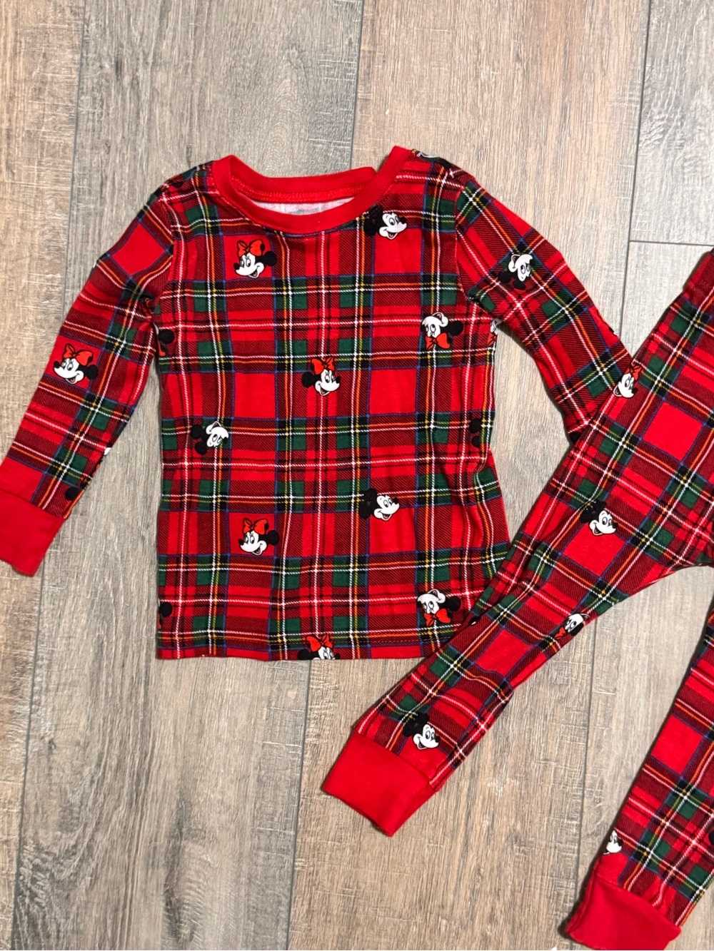 Old Navy Red Plaid Minnie Mouse Kids Pajama Set